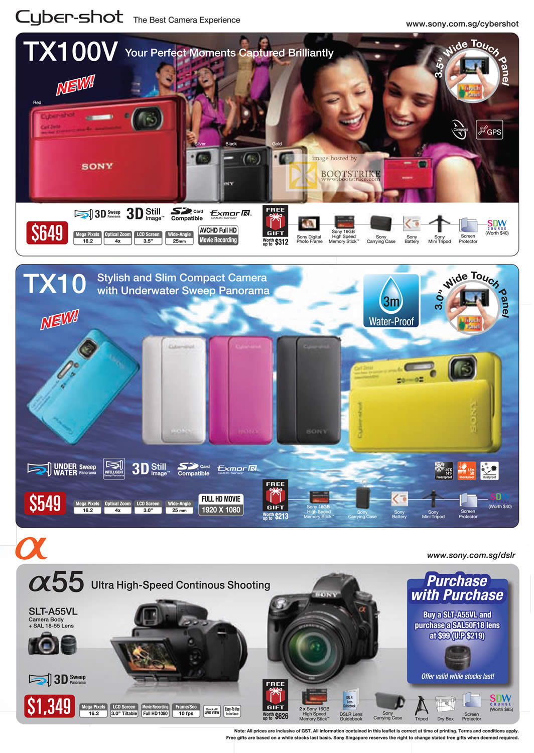 PC Show 2011 price list image brochure of Sony Digital Cameras Cybershot DSC TX100V TX10 Alpha 55 SLT-A55VL