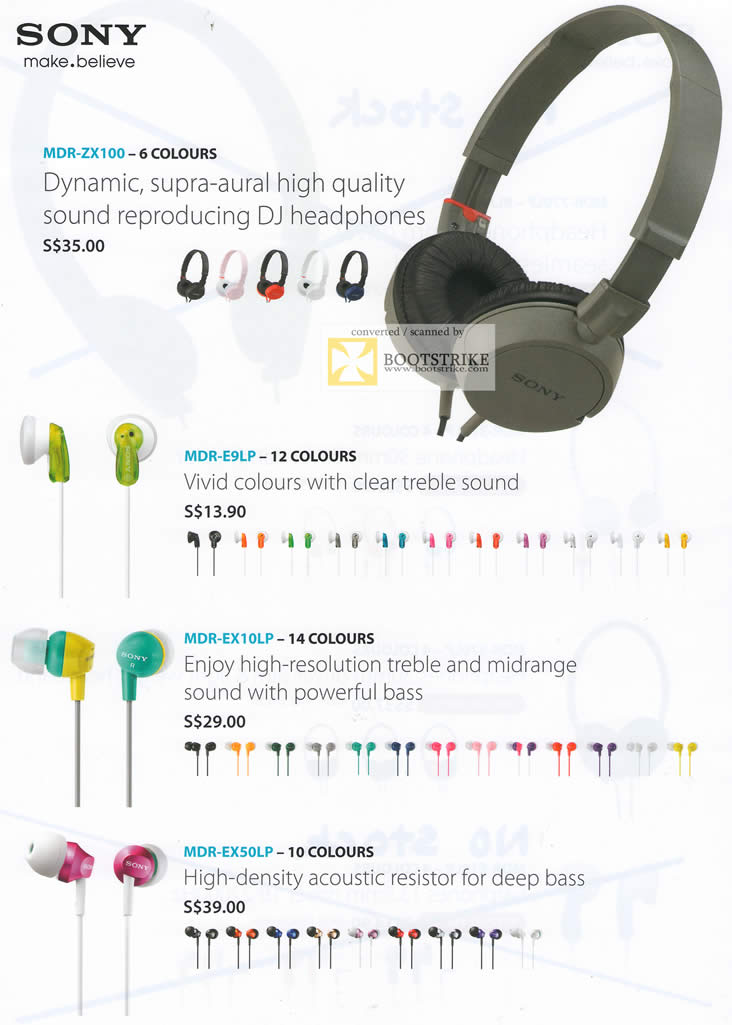 PC Show 2011 price list image brochure of Sony Headphones Earphones MDR-ZX100 E9LP EX10LP EX50LP