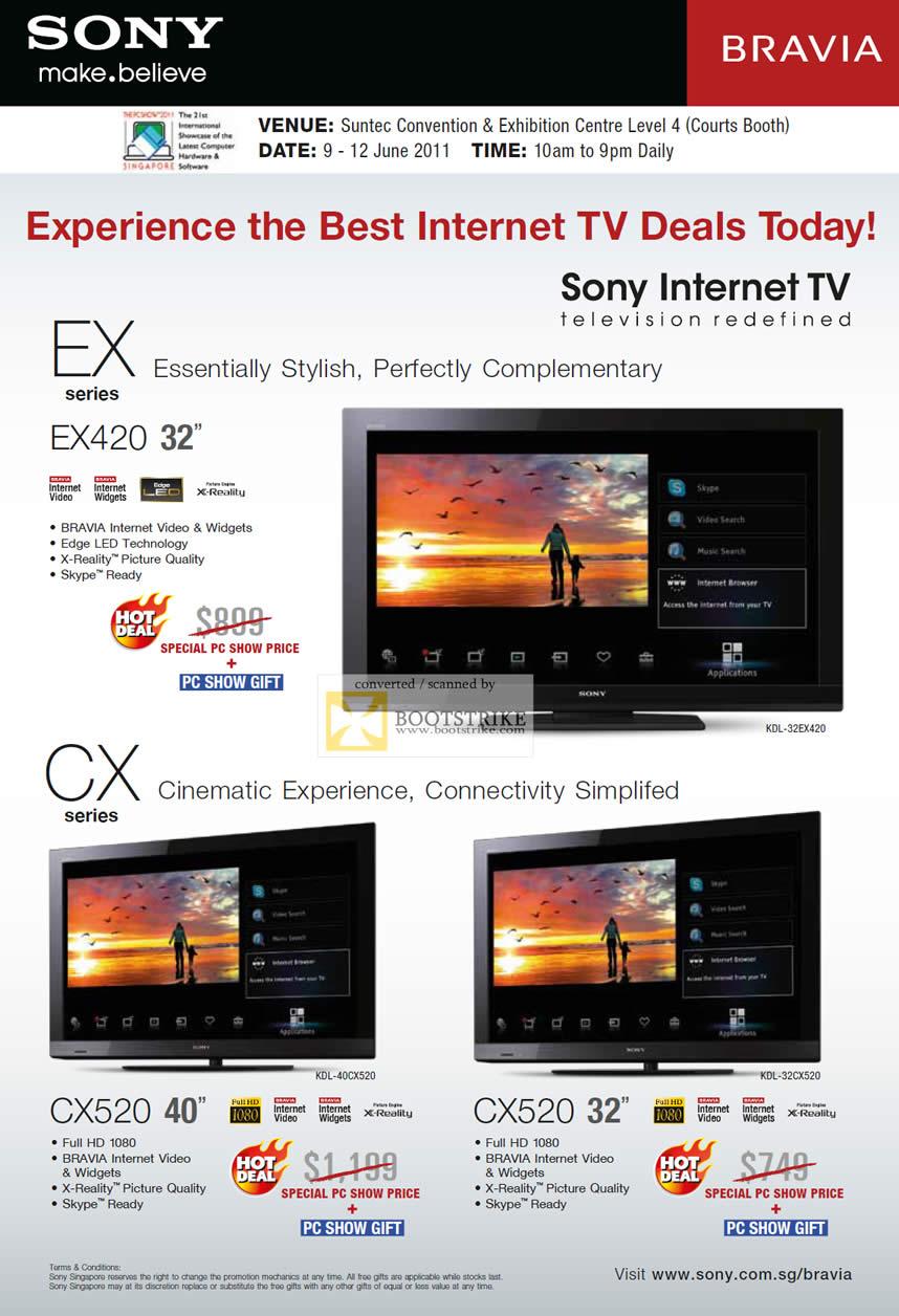 PC Show 2011 price list image brochure of Sony Internet TV Bravia EX420 CX520 CX Series EX Series X-Reality