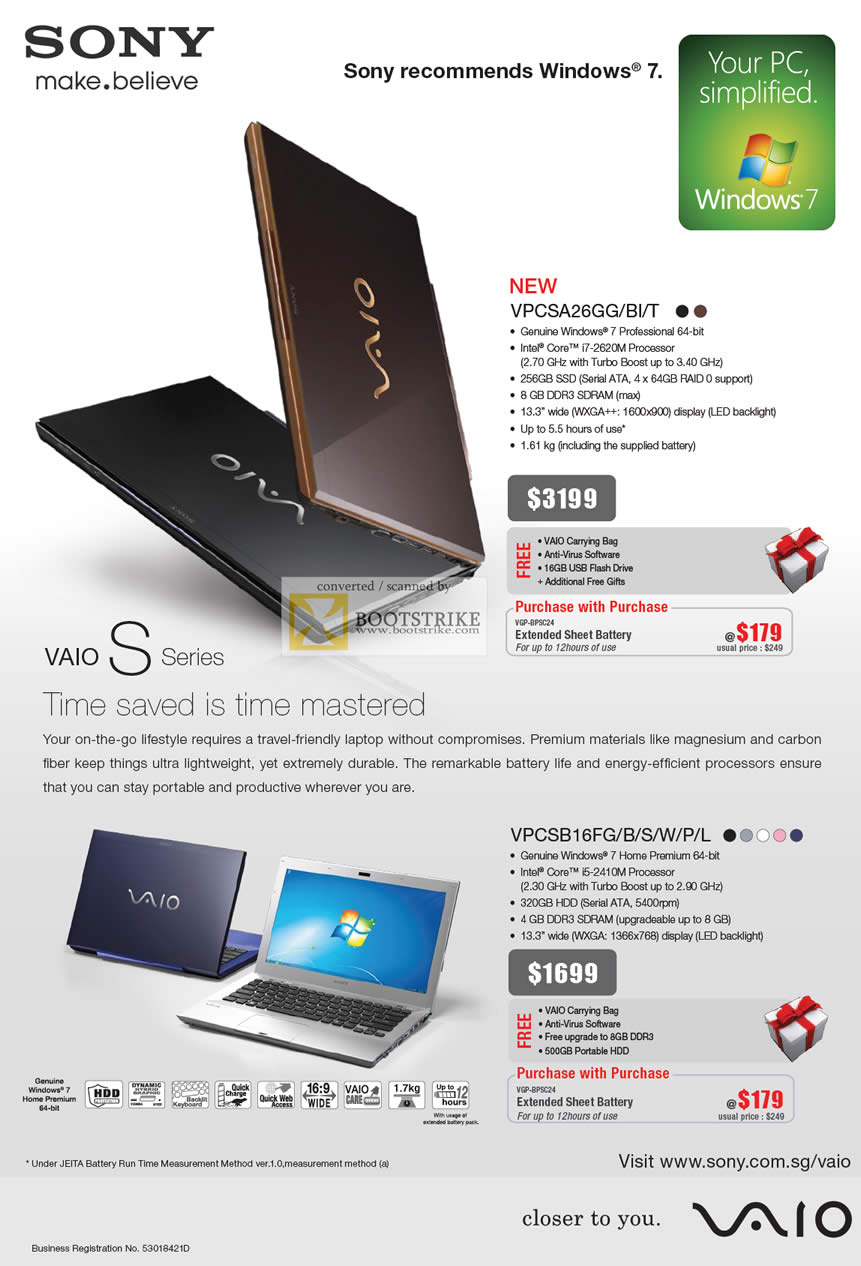 PC Show 2011 price list image brochure of Sony Notebooks Vaio S Series VPCSA26GG BI T VPCSB16FG B S W P L