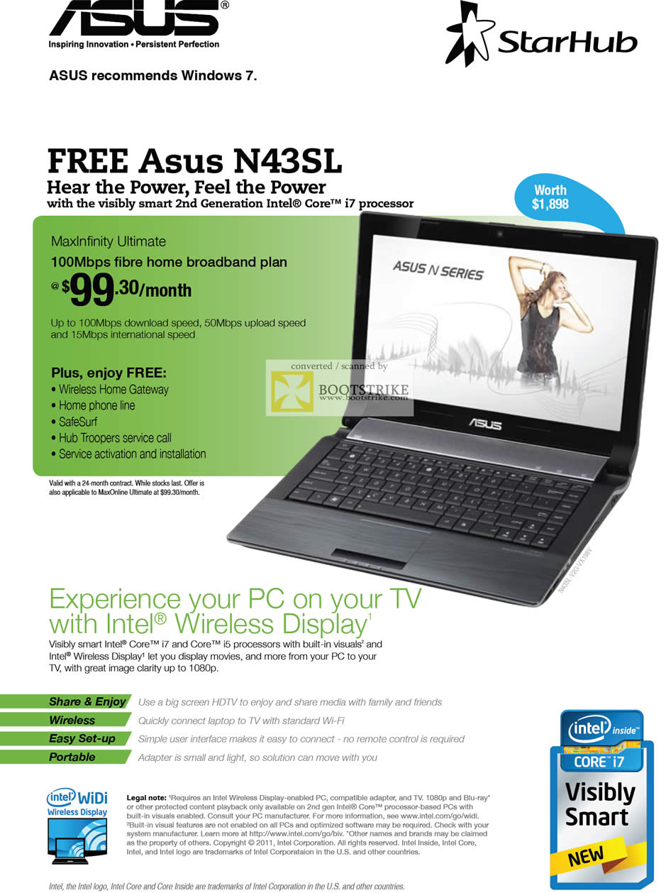 PC Show 2011 price list image brochure of Starhub Broadband MaxInfinity Ultimate 100Mbps ASUS N42SL Intel Wireless Display