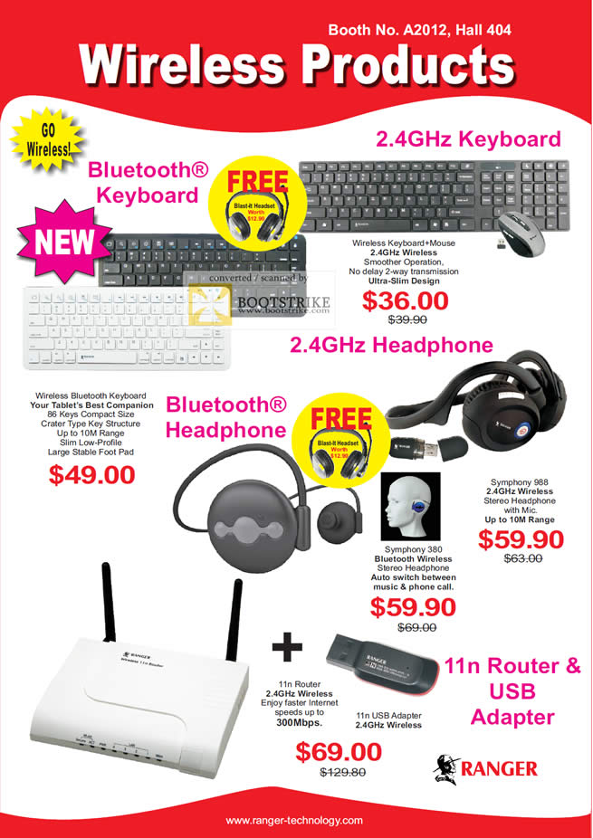 PC Show 2011 price list image brochure of System Tech Ranger Wireless Bluetooth Keyboard Headphone Router 11n USB Adapter Symphony 380