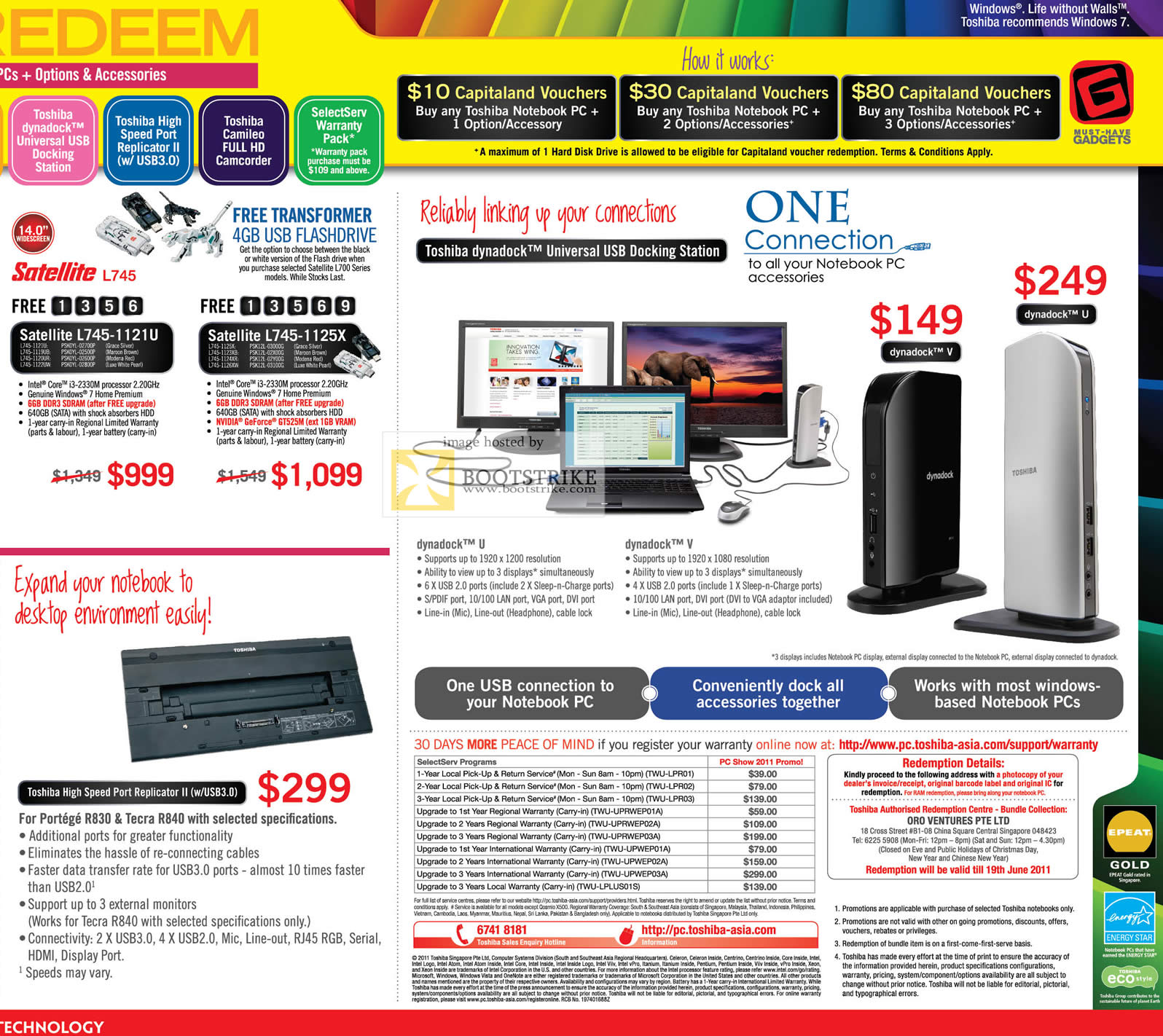 PC Show 2011 price list image brochure of Toshiba Notebooks Satellite L745 1121U 1125X DynaDock V U Universal Docking Station Port Replication II