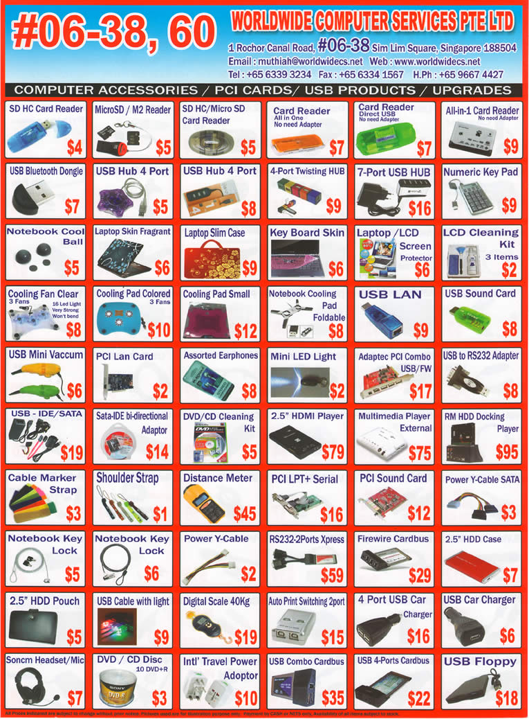 PC Show 2011 price list image brochure of Worldwide Computer Accessories Card Reader Slim Case Skin DVD R Pouch Media Player