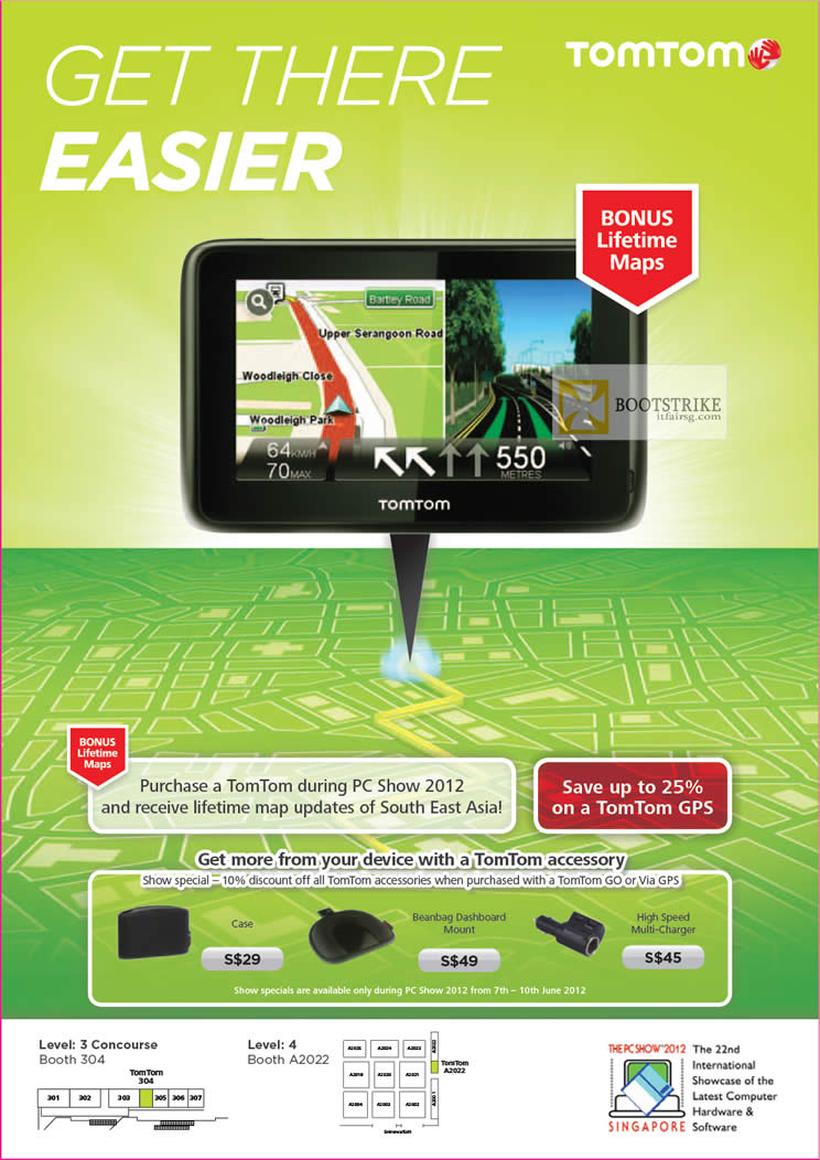 PC SHOW 2012 price list image brochure of AAAs Com TomTom GPS Lifetime Map Updates, Case, Beanbag Dashboard Mount, Multi Charger