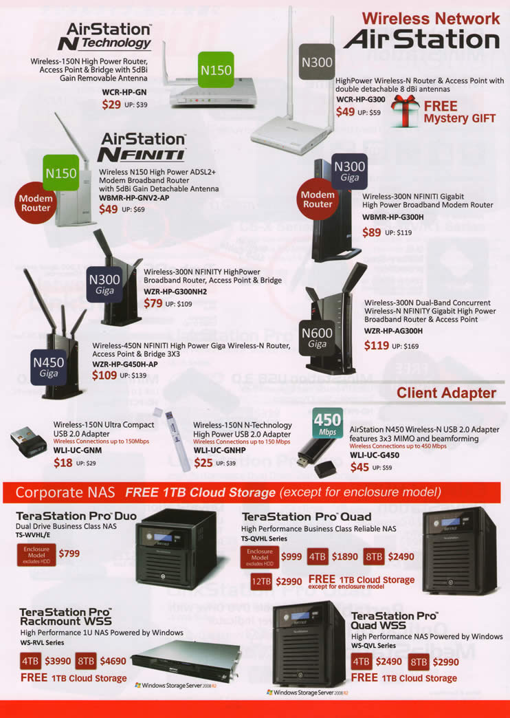 PC SHOW 2012 price list image brochure of Buffalo Networking AirStation Wireless Router, Nfiniti, USB Adapter, TeraStation Pro Duo NAS, Quad, Rackmount WSS, Pro Quad WSS