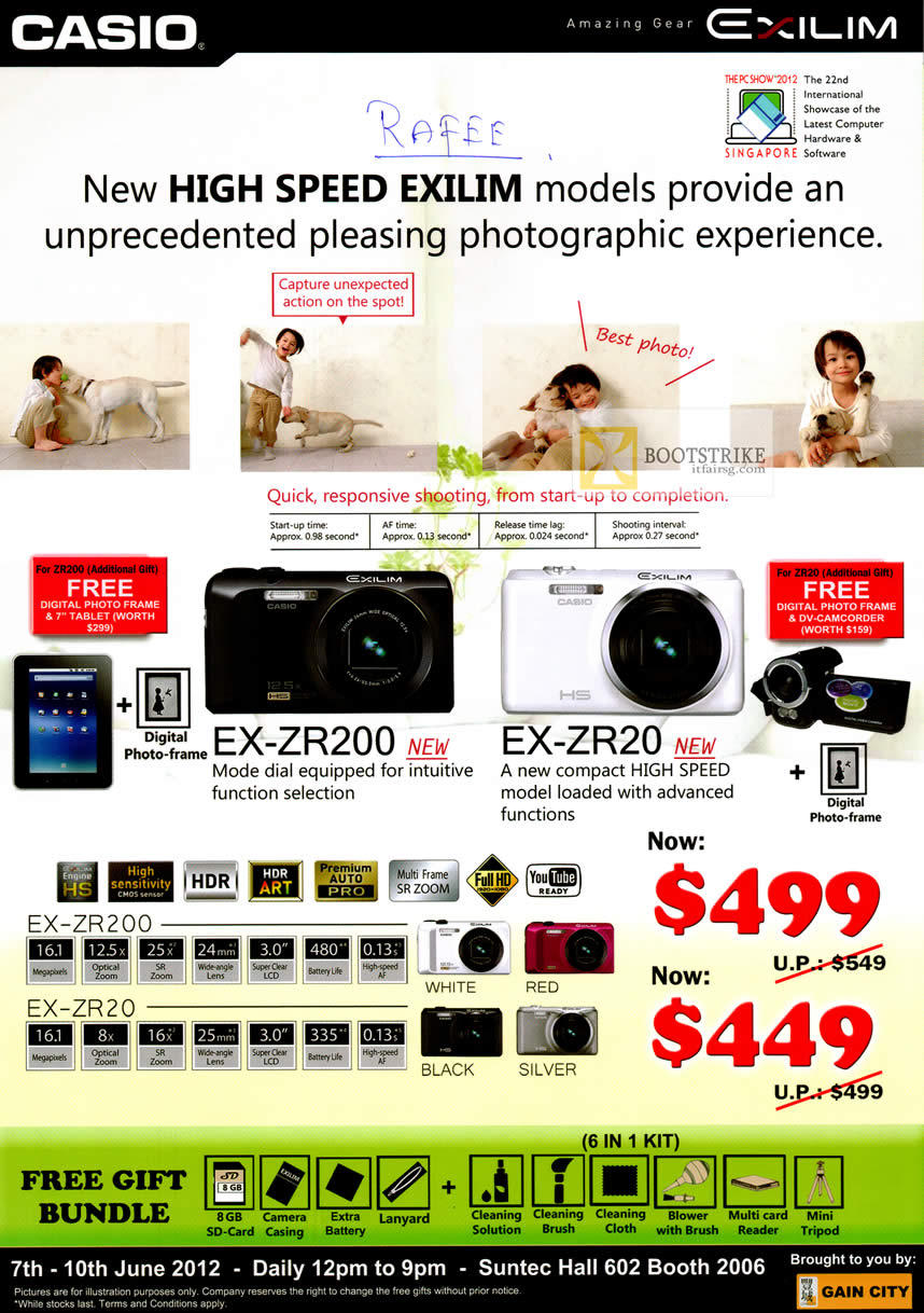 PC SHOW 2012 price list image brochure of Casio Digital Cameras EX-ZR200, EX-ZR20