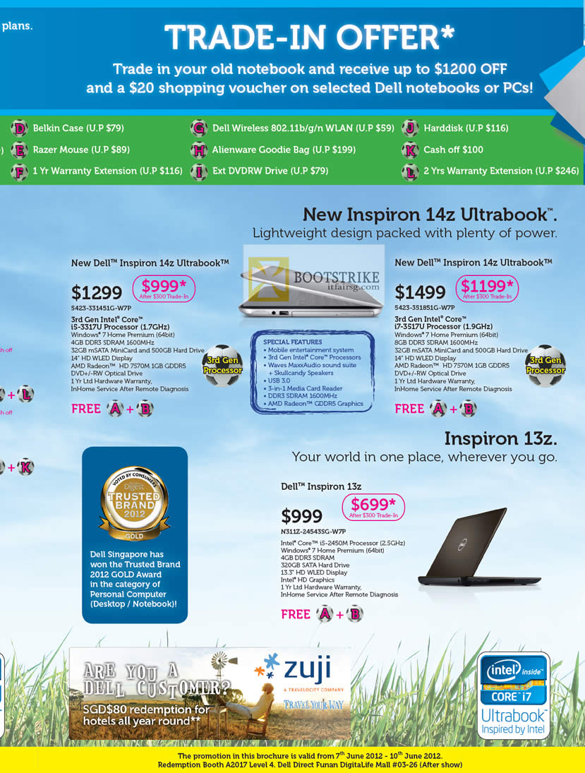 PC SHOW 2012 price list image brochure of Dell Notebooks Inspiron 14z Ultrabook, Inspiron 13z Notebook, Trade In