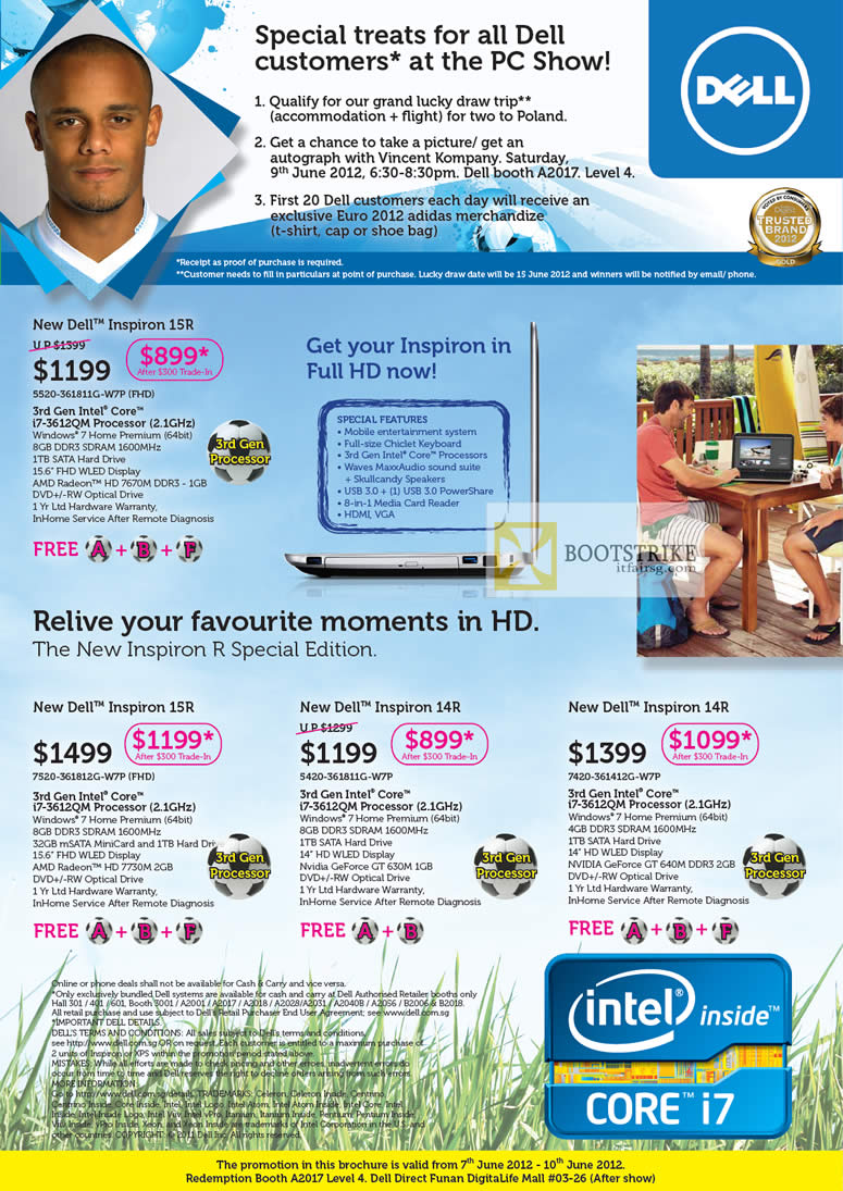 PC SHOW 2012 price list image brochure of Dell Notebooks Inspiron 15R, Inspiron 14R, Vincent Kompany