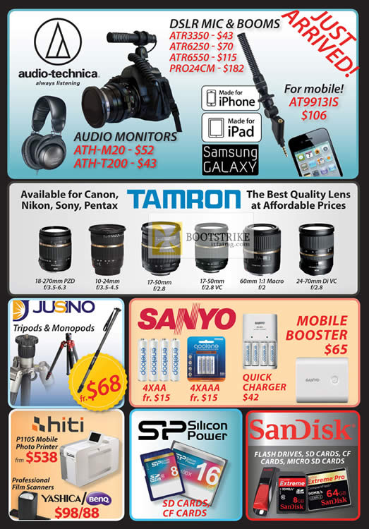 PC SHOW 2012 price list image brochure of Eastgear Red Dot Audio Technica AT9113IS, ATH-M20, ATH-T200, Tamron, Sanyo Battery, Jusino, Hiti P100S Printer, Film Scanner, Silicon Power