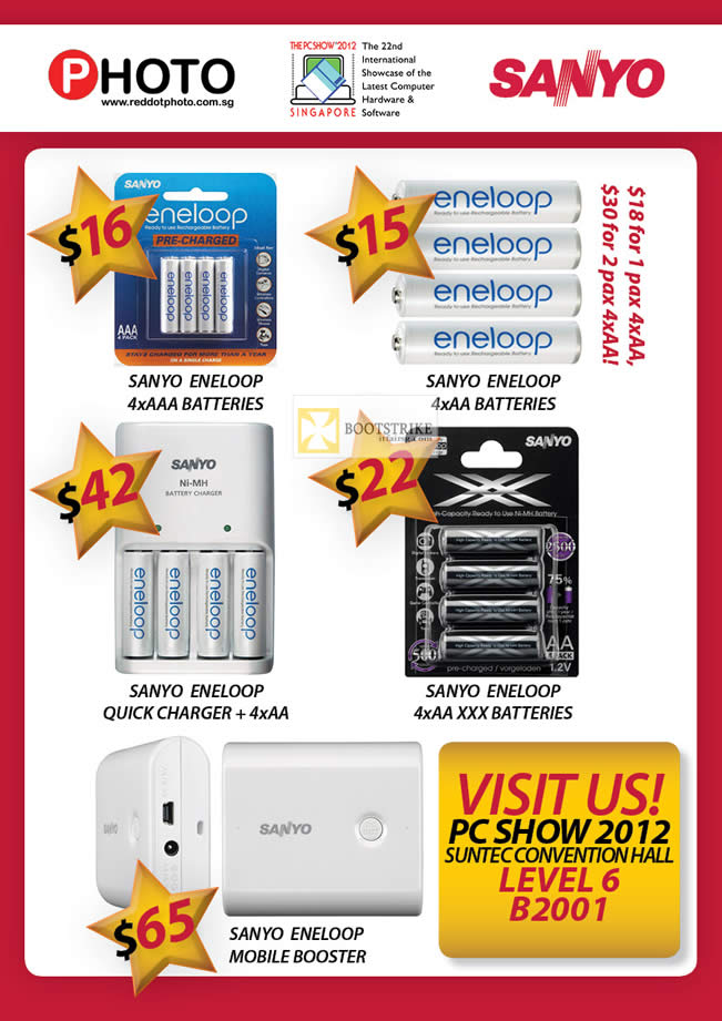 PC SHOW 2012 price list image brochure of Eastgear Red Dot Sanyo Eneloop Battery, Quick Charger, Mobile Booster