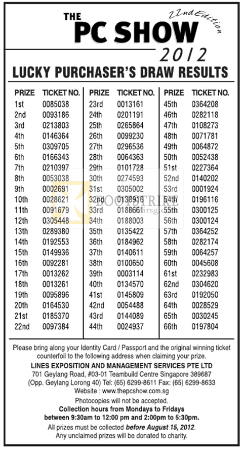 PC SHOW 2012 price list image brochure of Lucky Draw Results Winners