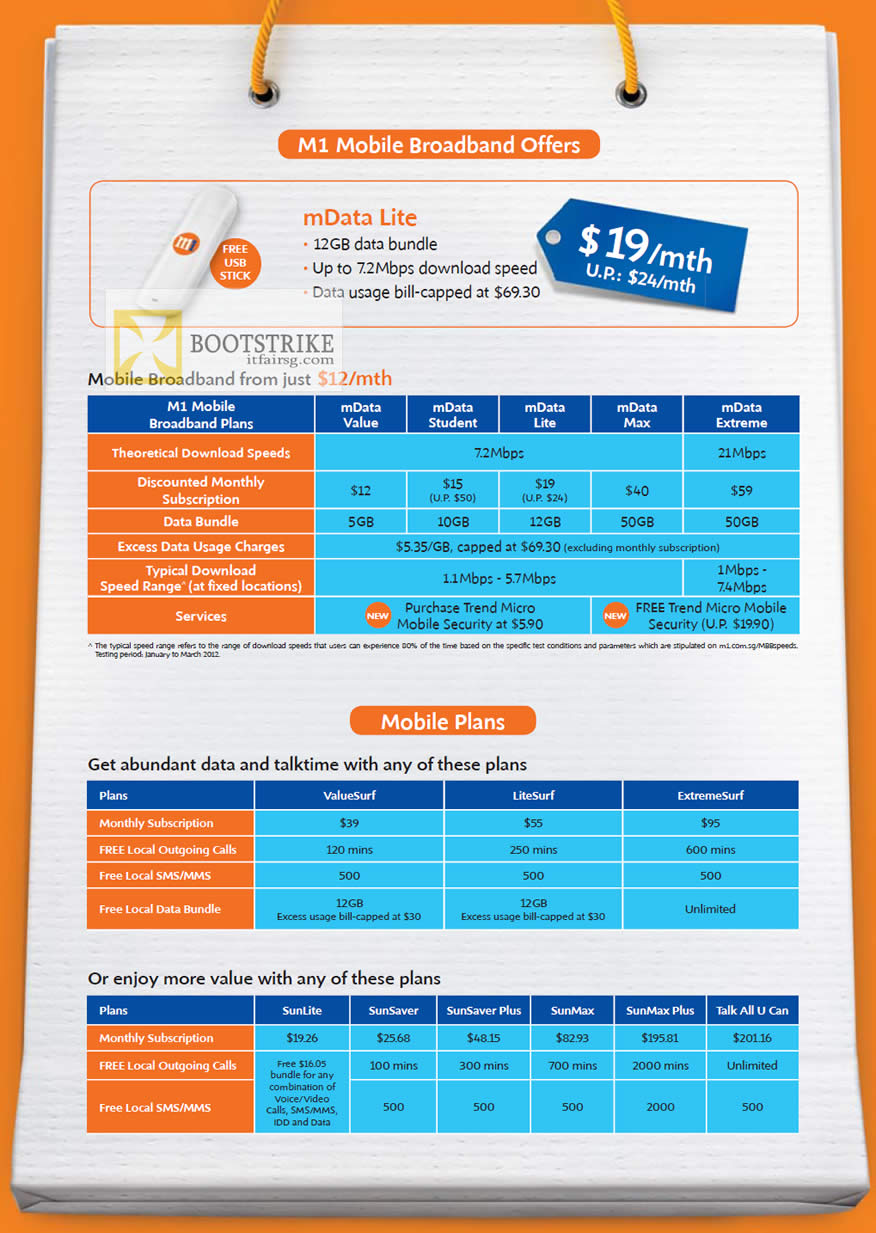 PC SHOW 2012 price list image brochure of M1 Broadband Mobile MData Lite, Value, Student, Lite, Max, Extreme, Mobile Plans ValueSurf, LiteSurf, Extreme Surf, SunLite