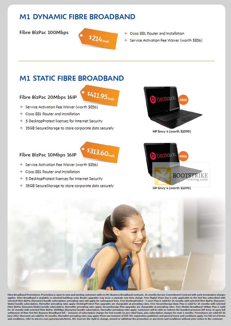 PC SHOW 2012 price list image brochure of M1 Business Dynamic Fibre Broadband, Static Fibre Broadband BizPac