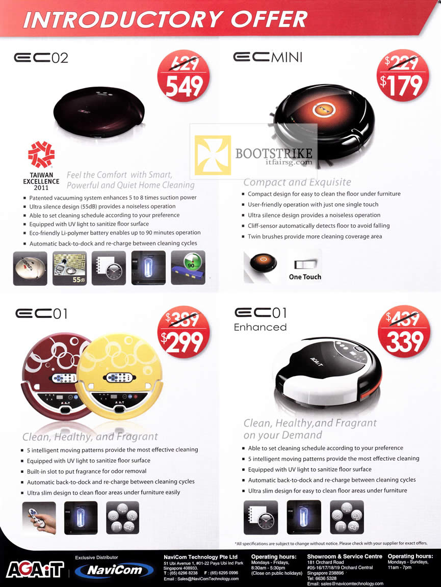 PC SHOW 2012 price list image brochure of Navicom Agait E-Clean Robotic Vacuum Cleaner EC02, EC01, EC Mini, EC01 Enhanced