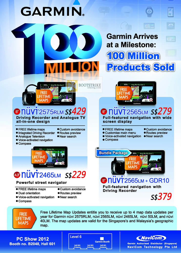 PC SHOW 2012 price list image brochure of Navicom Garmin GPS Nuvi 2575RLM, Nuvi 2565LM, Nuvi 2465LM, Nuvi 2565LM, GDR10 Video Driving Recorder