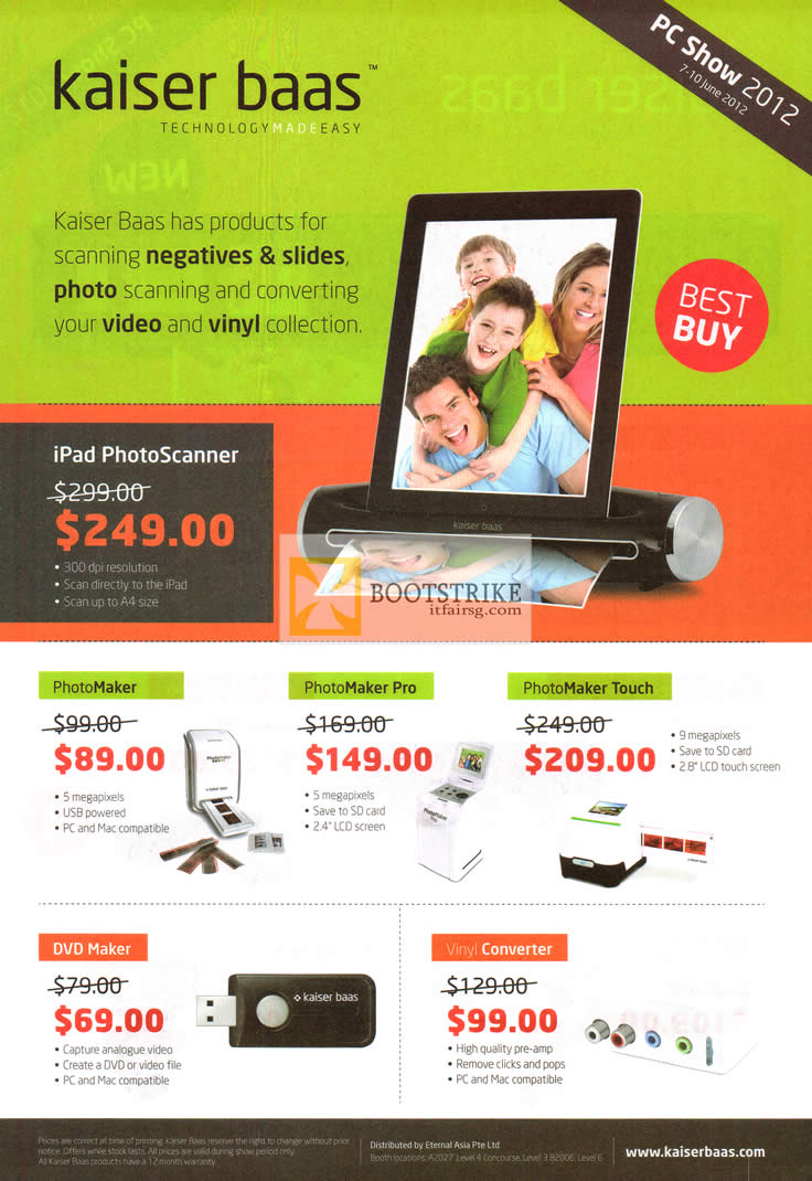 PC SHOW 2012 price list image brochure of Newstead Kaiser Baas IPad PhotoScanner, PhotoMaker, Pro, Touch, DVD Maker, Vinyl Converter