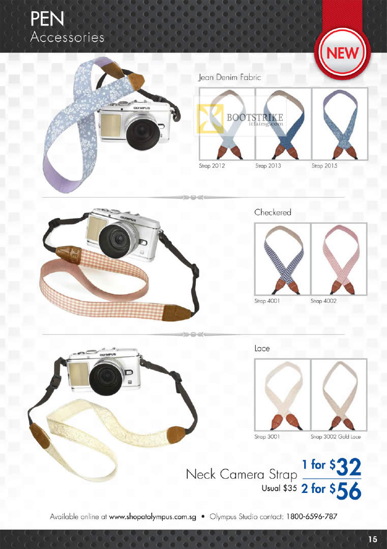 PC SHOW 2012 price list image brochure of Olympus Digital Camera Jean Denim Fabric, Checkered, Lace, Neck Camera Strap