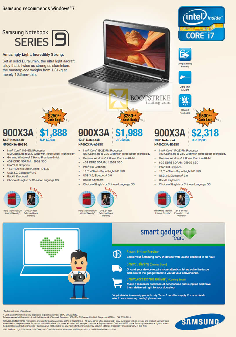 PC SHOW 2012 price list image brochure of Samsung Notebooks Series 9 NP900X3A-B03SG, NP900X3A-A01SG, NP900X3A-B02SG