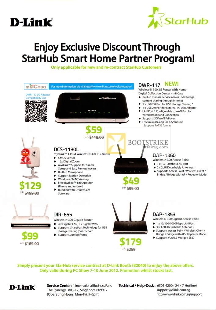 PC SHOW 2012 price list image brochure of Starhub D-Link Routers DWR-117, DCS-1130L, DAP-1360, DIR-655, DAP-1353