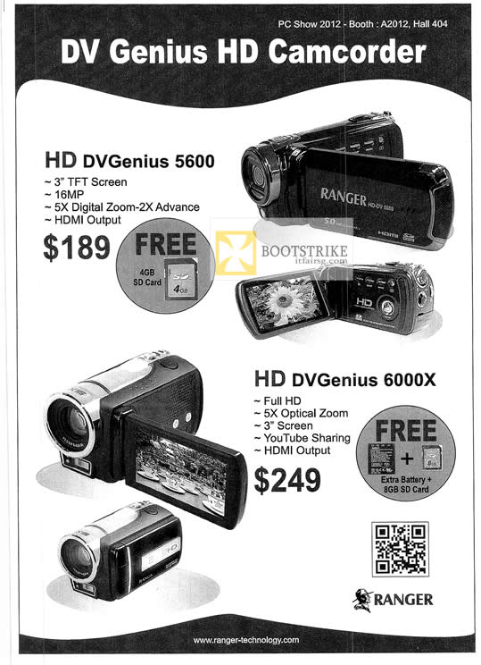 PC SHOW 2012 price list image brochure of Systems Tech Ranger HD DVGenius 5600, 6000X Video Camcorder