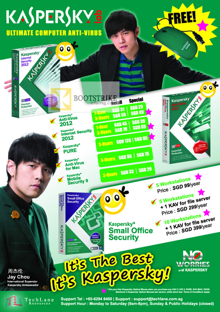 PC SHOW 2012 price list image brochure of TechLane Kaspersky AntiVirus 2012, Internet Security 2012, Pure, Anti-Virus For Mac, Mobile Security 9