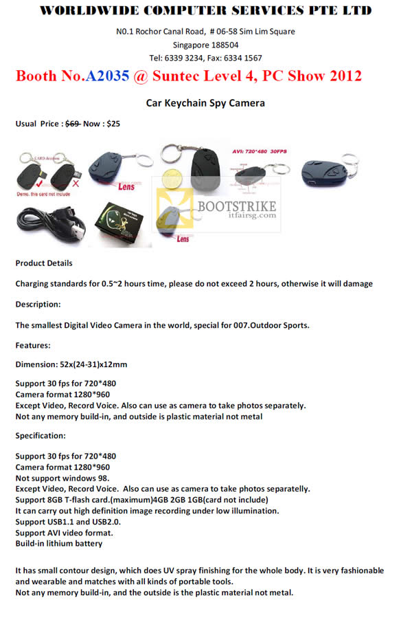 PC SHOW 2012 price list image brochure of Worldwide Computer Car Keychain Spy Camera