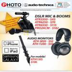 Red Dot DSLR Mic Booms ATR3350, ATR6350, ATR6550, PRO24CM, Audio Monitor ATH-M20, ATH-T200, AT9113IS