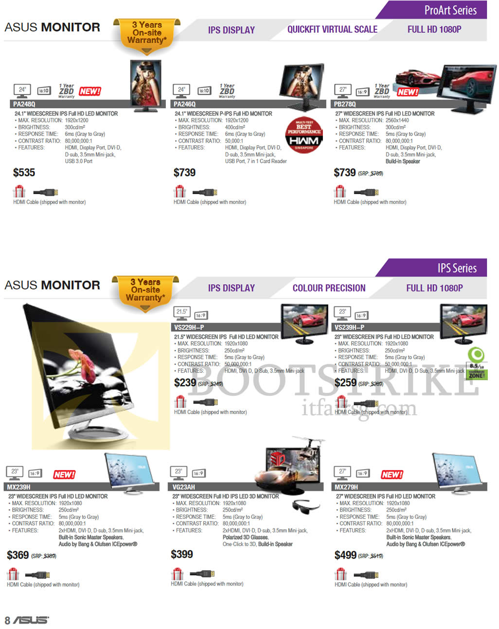 PC SHOW 2013 price list image brochure of ASUS Monitors ProArt PA248Q, PA246Q, PB278Q, IPS VS229H-P, VS-239H-P, MX239H, VG23AH, MX279H