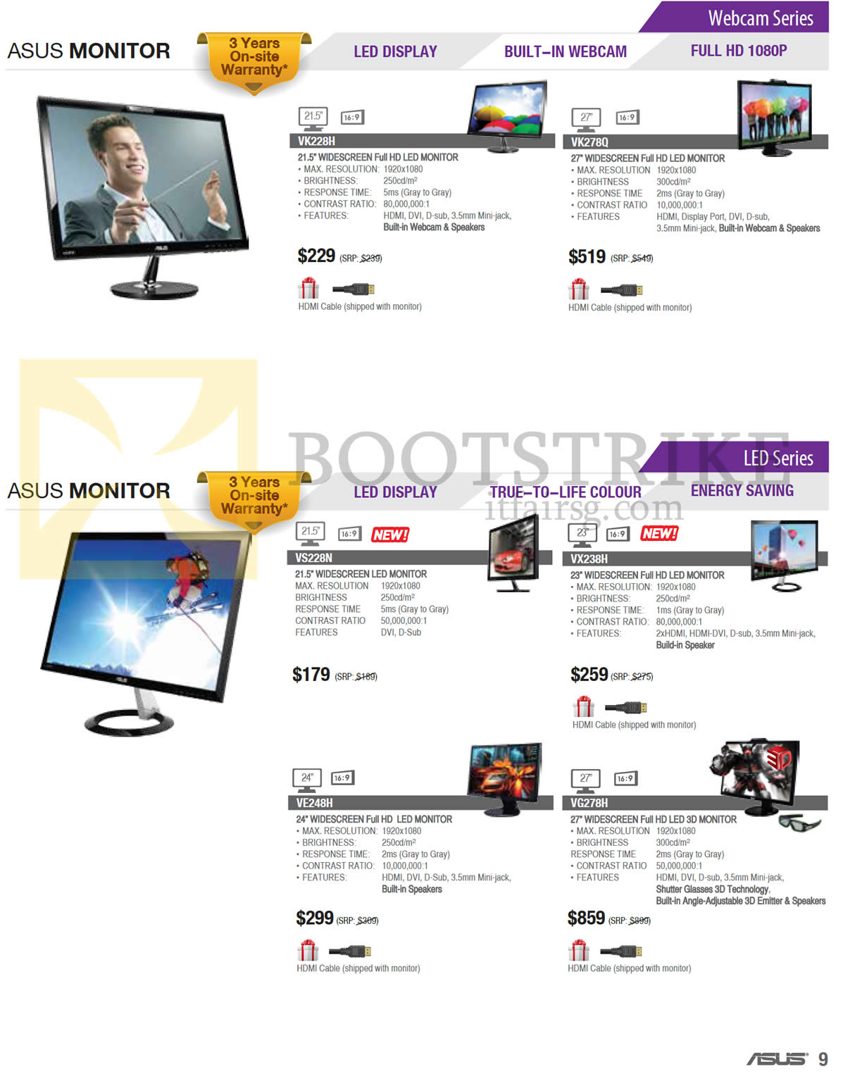 PC SHOW 2013 price list image brochure of ASUS Monitors Webcam VK228H, VK278Q, LED VS228N, VX238H, VE248H, VG278H