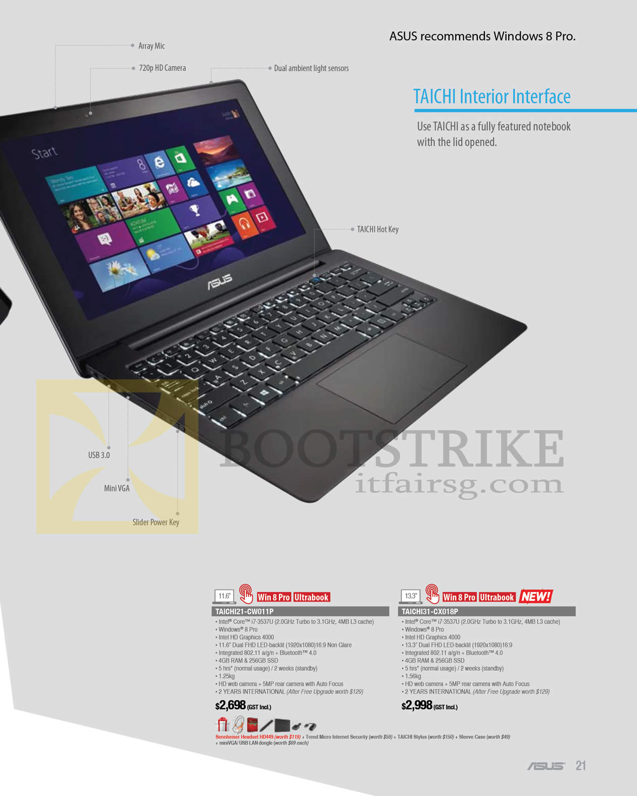 PC SHOW 2013 price list image brochure of ASUS Notebooks Taichi TAICHI21-CW011P, TAICHI31-CX018P Ultrabooks