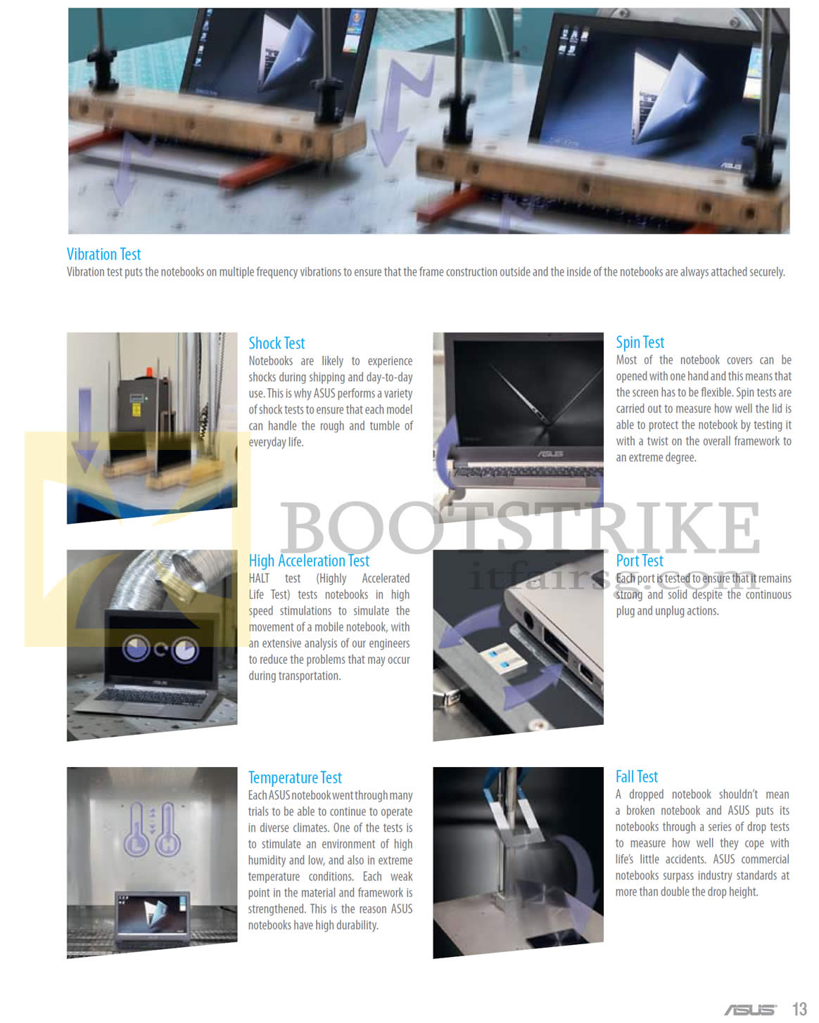 PC SHOW 2013 price list image brochure of ASUS Notebooks Tests Shock, Acceleration, Temperature, Spin, Port, Fall