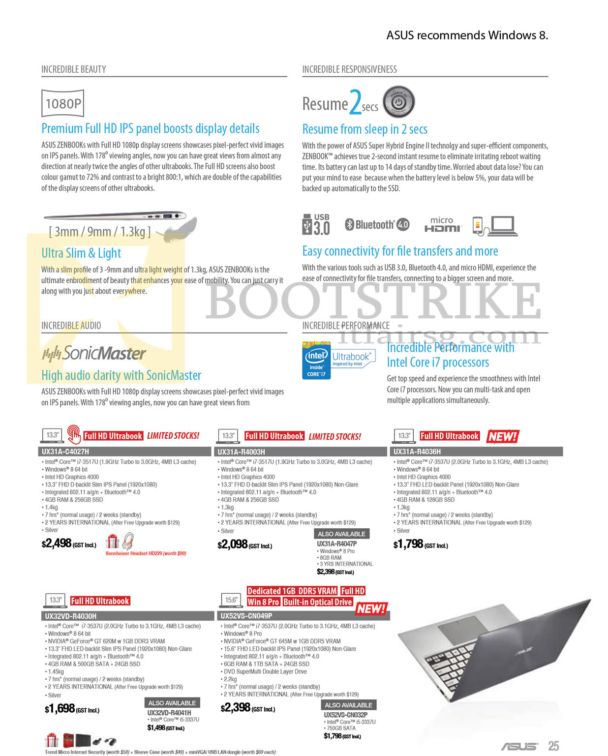 PC SHOW 2013 price list image brochure of ASUS Notebooks Zenbook Ultrabooks UX31A-C4027H, UX31A-R4003H, UX31A-R4036H, UX32VD-R4030H, UX52VS-CN049P