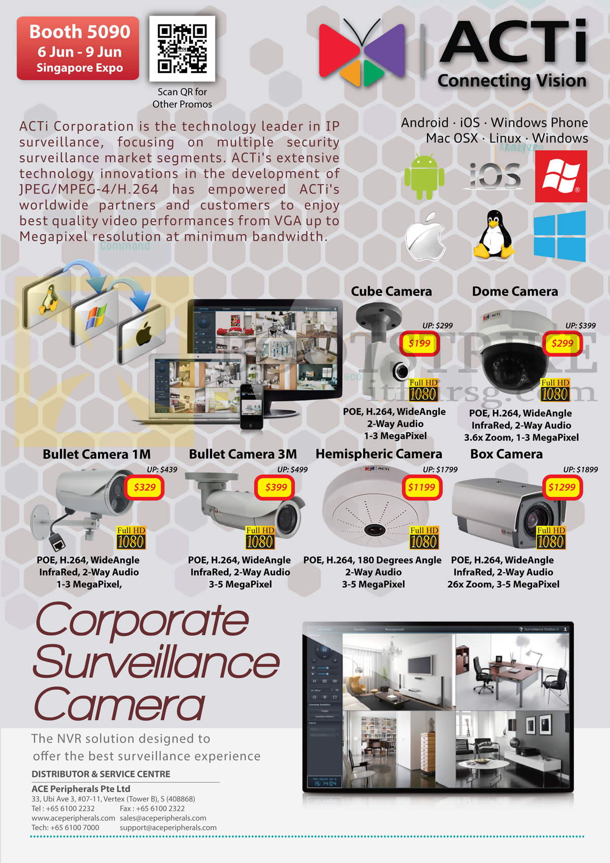 PC SHOW 2013 price list image brochure of Ace Peripherals IPCam Surveillance ACTi Cube Dome Bullet Hemispheric Box SpeedDome