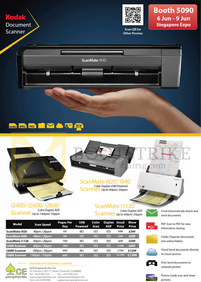 PC SHOW 2013 price list image brochure of Ace Peripherals Kodak Document Scanner I920, I940, I1120, I2400, I2600, I2800