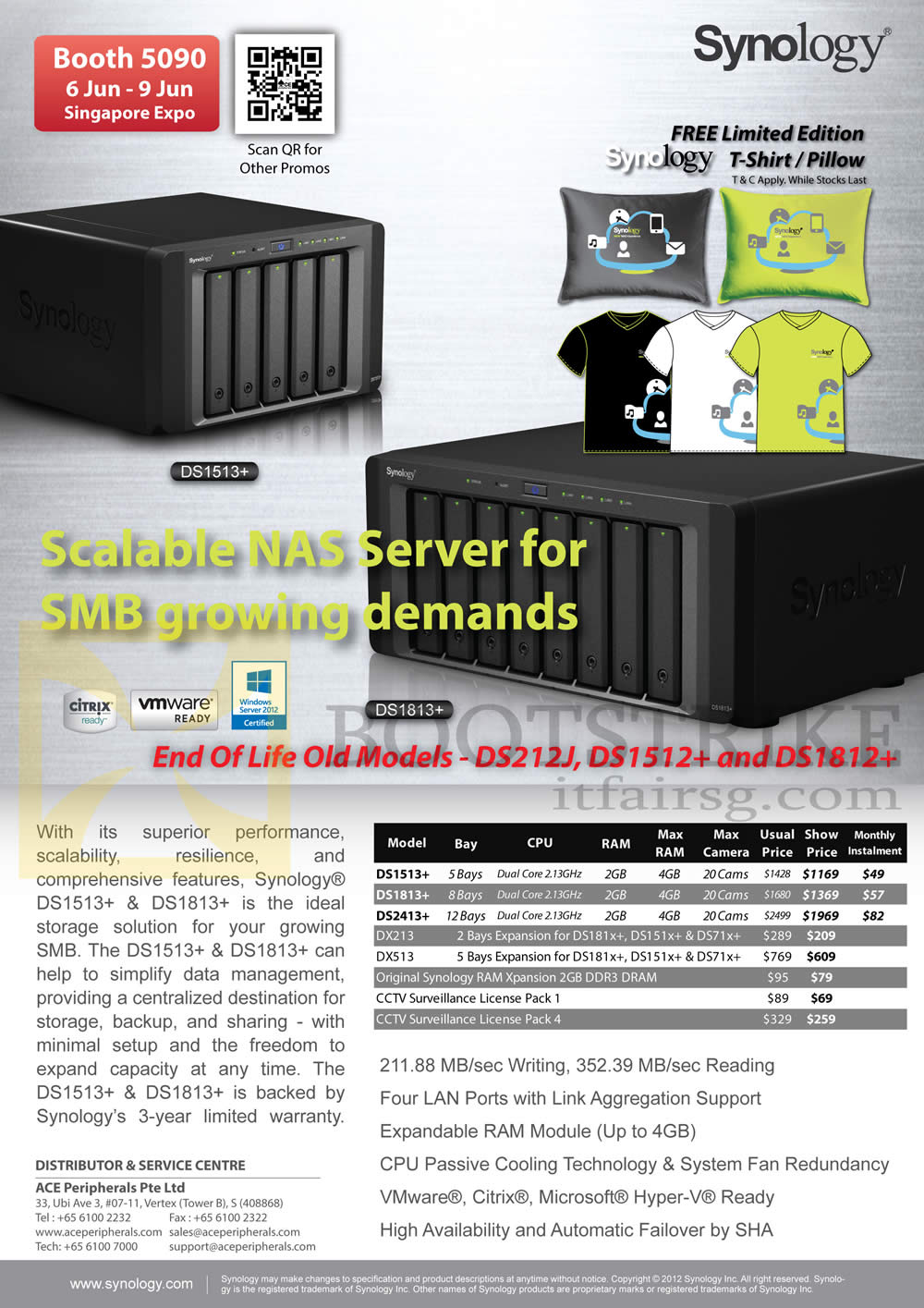 PC SHOW 2013 price list image brochure of Ace Peripherals Synology NAS DiskStation DS1513, DS1813, DS2413, DX213, DX513