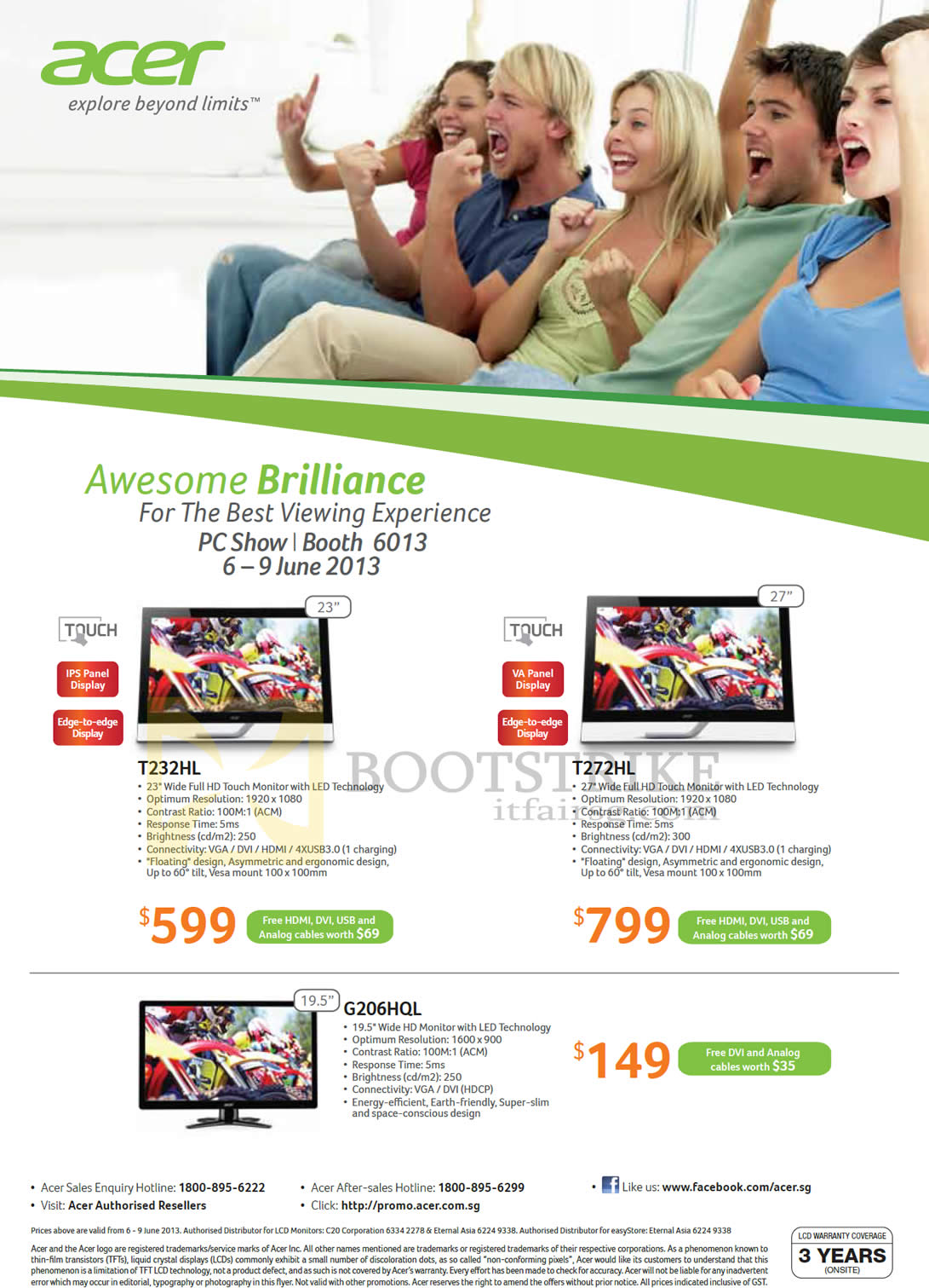 PC SHOW 2013 price list image brochure of Acer Monitors T232HL, T272HL, G206HQL