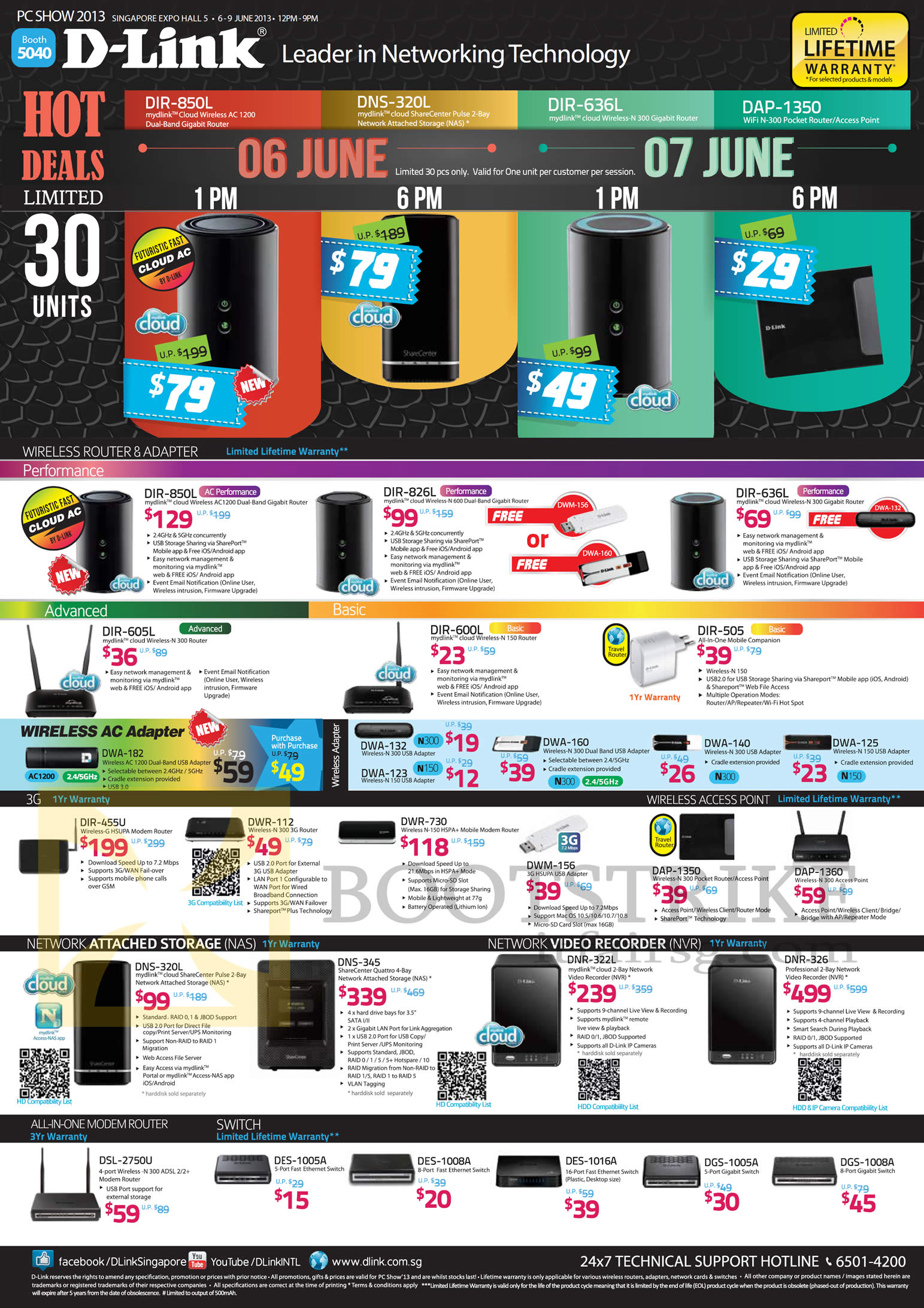 PC SHOW 2013 price list image brochure of D-Link Networking Wireless Routers DIR, Adapters, 3G, Access Point, NAS, Video Recorder, Modem, Switch