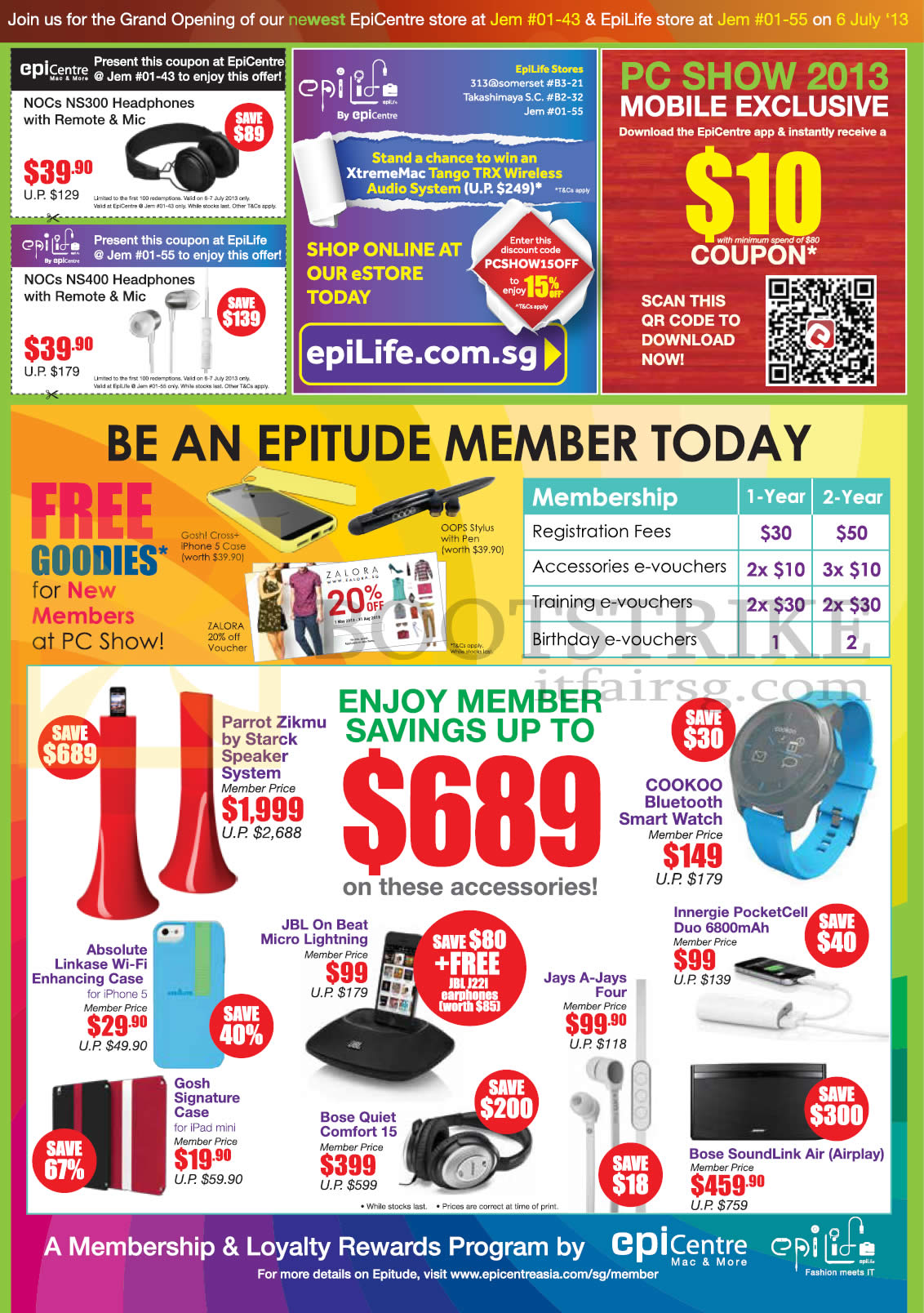 PC SHOW 2013 price list image brochure of EpiCentre Jem Coupons, App, Epitude Member Parrot Zikmu, Absolute Linkase Case, Bose Quiet Comfort 15, Cookii Blutooth Smart Watch, Bose SoundLink Air