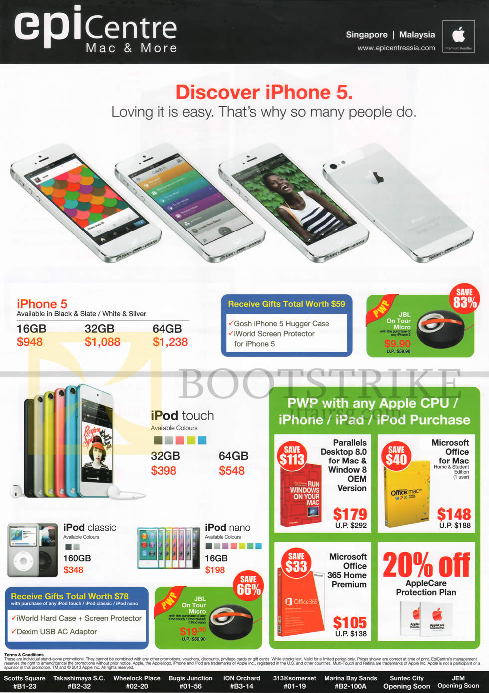 PC SHOW 2013 price list image brochure of Epicentre Apple IPhone 5, IPod Touch, IPod Classic, IPod Nano, PWP Parallels, Office, AppleCare