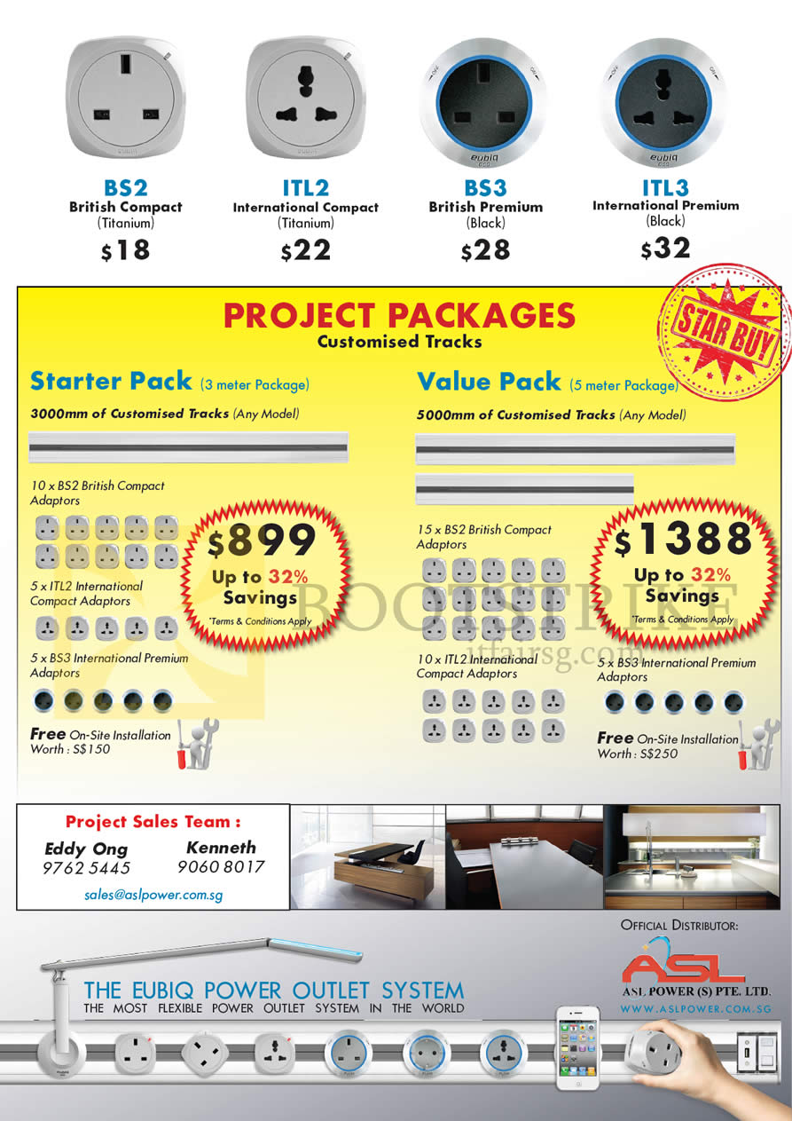 PC SHOW 2013 price list image brochure of Eubiq Power Outlet System Project Packages, Plugs British Compact, International, Premium