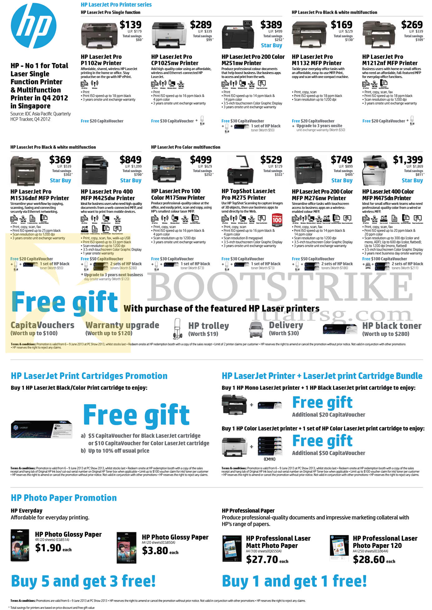 PC SHOW 2013 price list image brochure of HP Printers Laserjet Pro P1102w, CP1025nw, 200 Color M251nq, M1132MFP, M1212nf, M1536dnf, 400MFP M425dw, 100 Color M175nw, M275, M276nw, M475dn