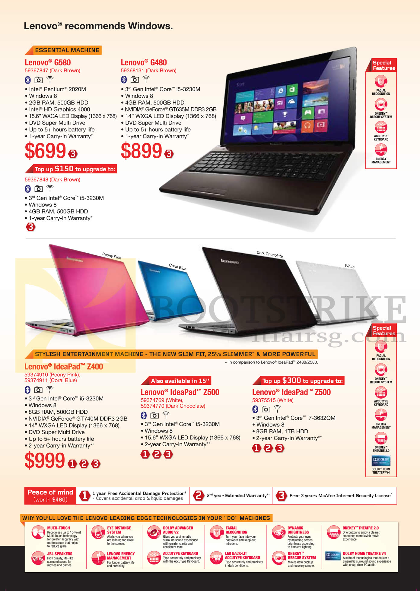 PC SHOW 2013 price list image brochure of Lenovo Notebooks G580, G480, Ideapad Z400, Z500