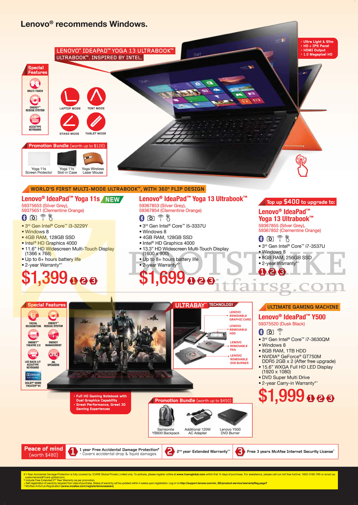 PC SHOW 2013 price list image brochure of Lenovo Notebooks Ideapad Yoga 11s, Yoga 13, Yoga Y500