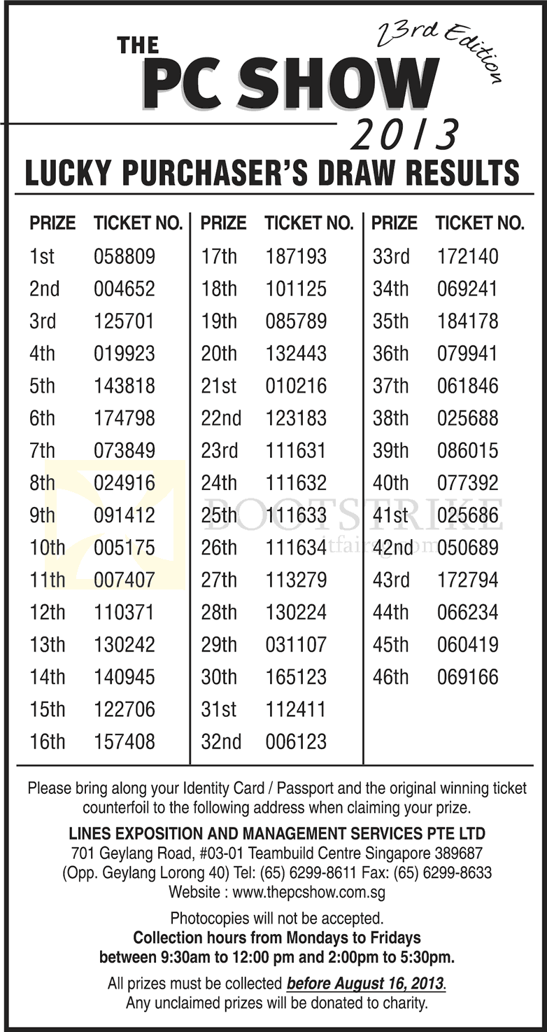 PC SHOW 2013 price list image brochure of Lucky Draw Results Winners