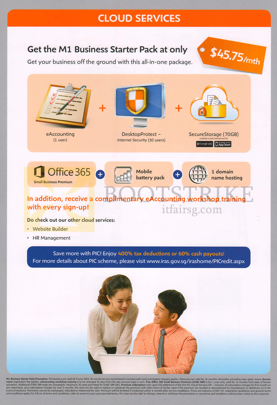 PC SHOW 2013 price list image brochure of M1 Business Cloud Services Business Starter Pack, Office 365