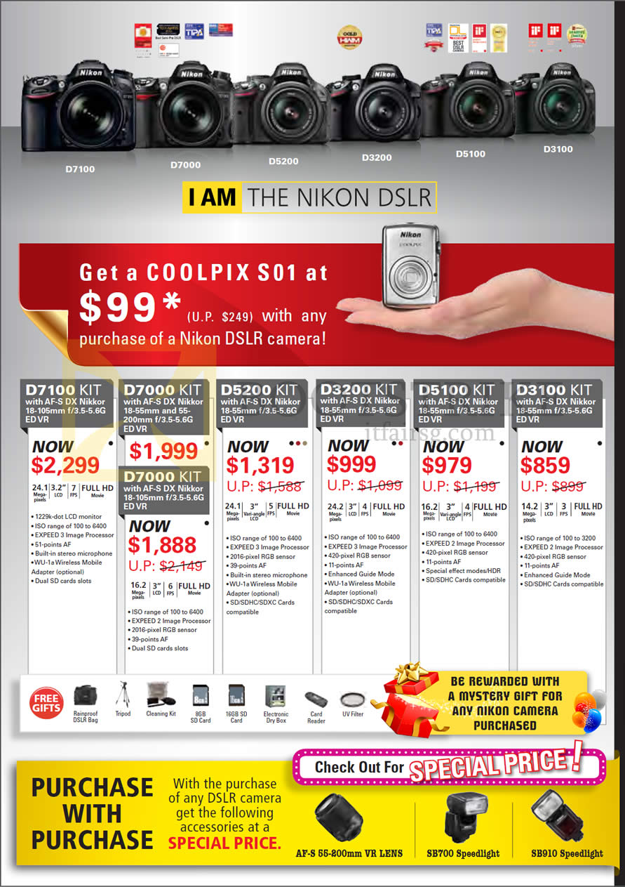 PC SHOW 2013 price list image brochure of Nikon Digital Cameras DSLR D7100, D7000, D5200, D3200, D5100, D3100, Purchase With Purchase