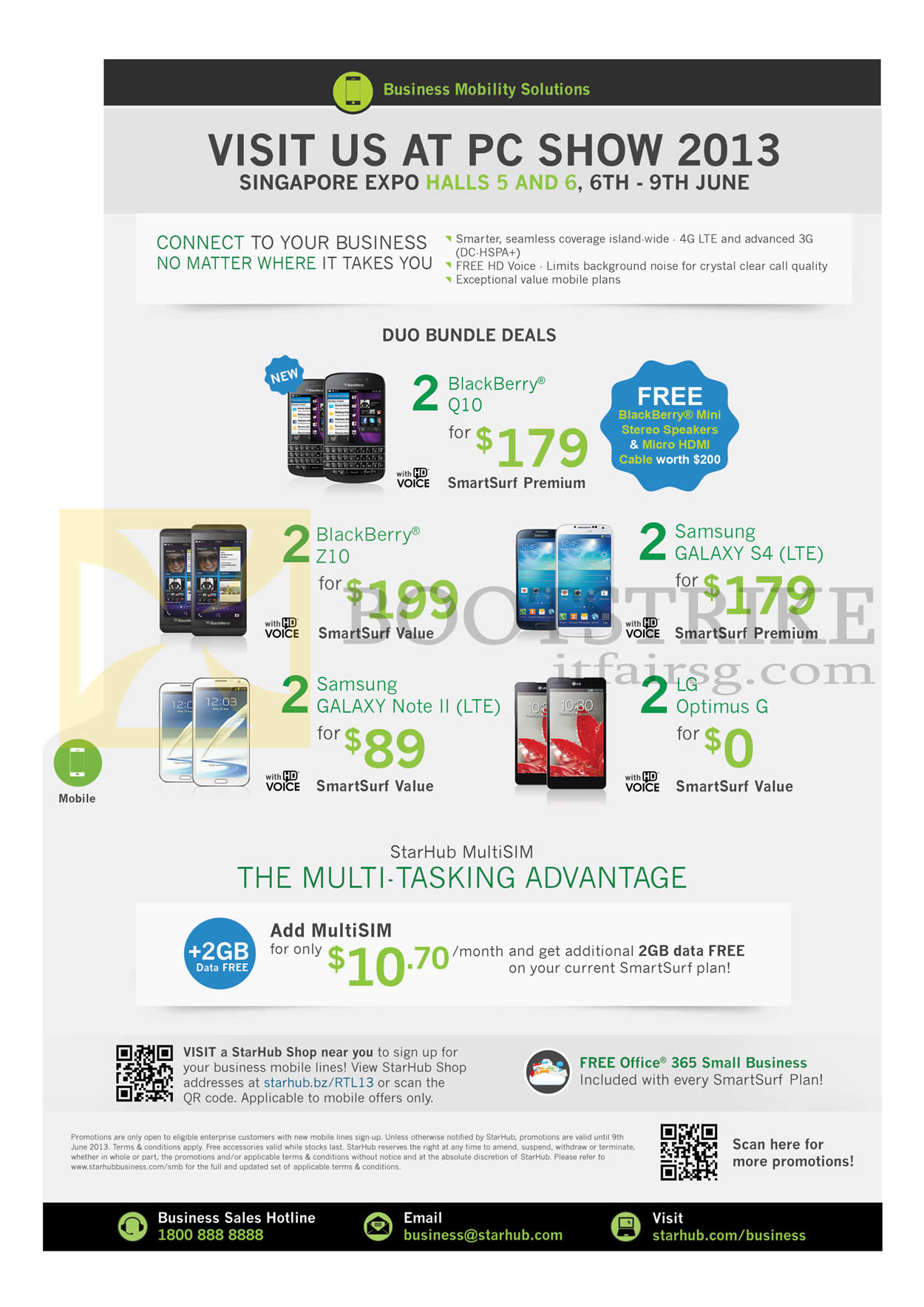 PC SHOW 2013 price list image brochure of Starhub Business Mobile Duo Bundle Blackberry Q10, Z10, Samsung Galaxy S4, Note II, LG Optimus G