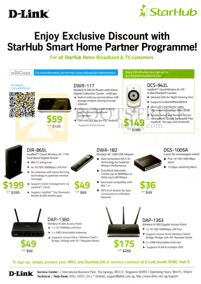 PC SHOW 2013 price list image brochure of Starhub D-Link Networking Routers DWR-117, DCS-942L, DIR-865L, DWA-182, DGS-1005A, DAP-1360, DAP-1353