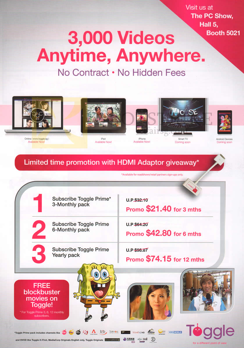 PC SHOW 2013 price list image brochure of Toggle 3000 Videos Anytime, Anywhere, Prime Packs